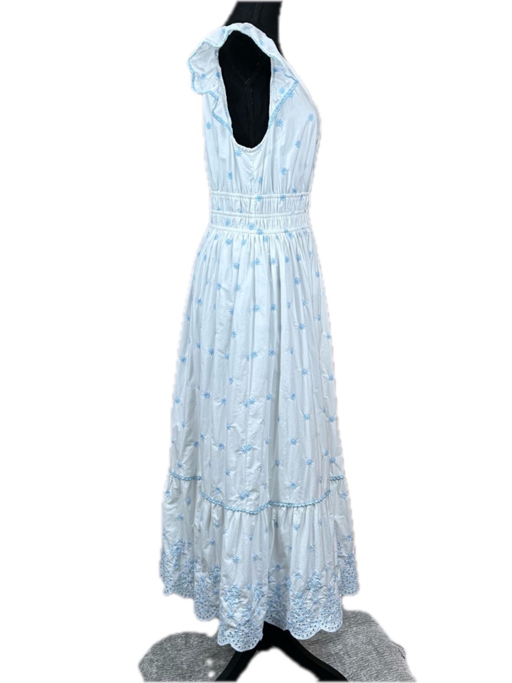 Rachel Zoe Blue White Cotton Eyelet Embroidered Maxi Dress Size 12 - Picture 2 of 8